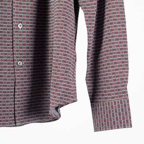 Bugatchi Black Grey and Burgundy Geometric Stretch Shirt, collar detail