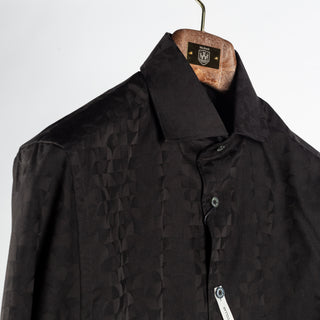 Bugatchi Black Patterned Cotton Dress Shirt, fabric detail