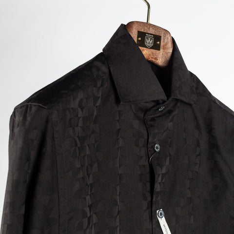 Bugatchi Black Patterned Cotton Dress Shirt, fabric detail