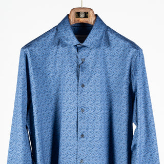 Bugatchi Navy Geometric Stretch Sport Shirt, placket detail