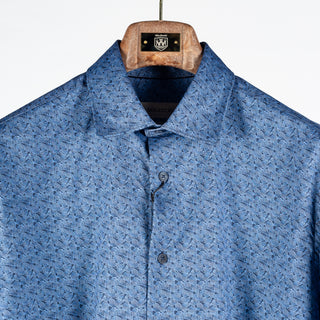 Bugatchi Navy Geometric Stretch Sport Shirt, styled detail