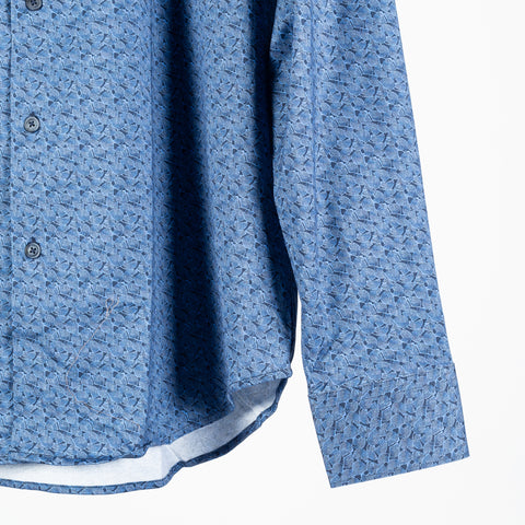 Bugatchi Navy Geometric Stretch Sport Shirt, collar detail