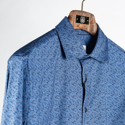 Bugatchi Navy Geometric Stretch Sport Shirt, fabric detail