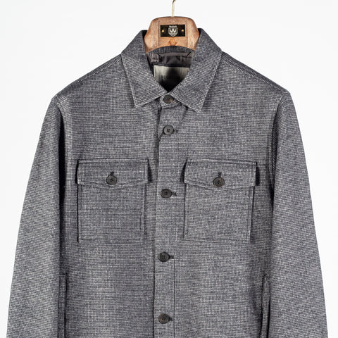 Bugatchi Charcoal Houndstooth Shacket, placket detail