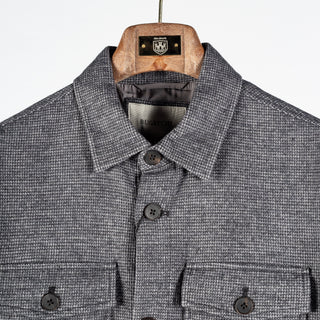 Bugatchi Charcoal Houndstooth Shacket, styled detail