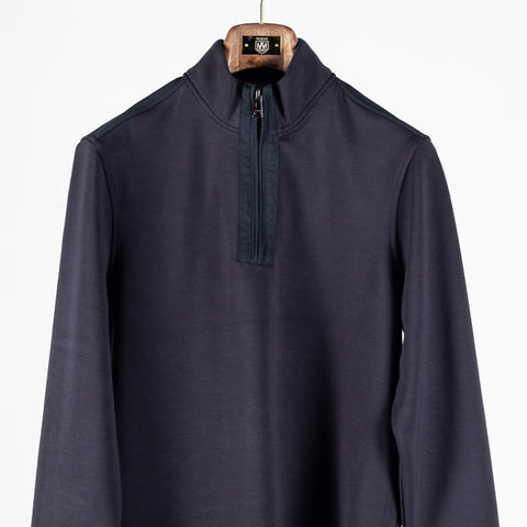 Bugatchi Navy Soft Touch Quarter Zip, placket detail
