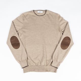 Gran Sasso Beige Wool Sweater w/ Alcantara Patches & Accent Collar 1