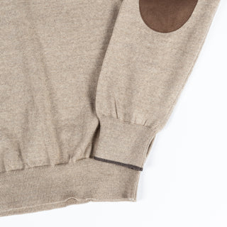Gran Sasso Beige Wool Sweater w/ Alcantara Patches & Accent Collar 3