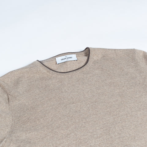 Gran Sasso Beige Wool Sweater w/ Alcantara Patches & Accent Collar 2