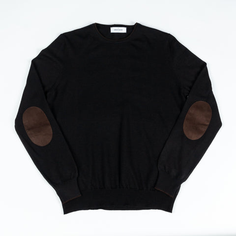 Gran Sasso Black Wool Sweater w/ Alcantara Patches & Accent Collar 1
