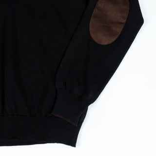 Gran Sasso Black Wool Sweater w/ Alcantara Patches & Accent Collar 3