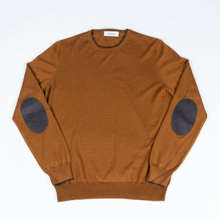 Gran Sasso Brown Wool Sweater w/ Alcantara Patches & Accent Collar 1