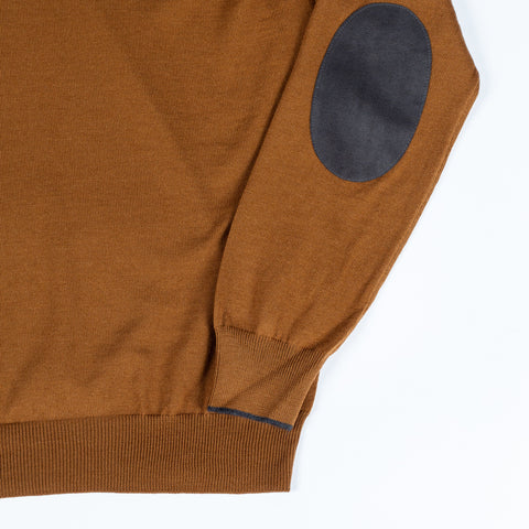 Gran Sasso Brown Wool Sweater w/ Alcantara Patches & Accent Collar 3