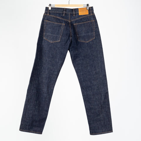 Drake's Indigo Rinse Selvedge Jeans seen from the back with both patch pockets.