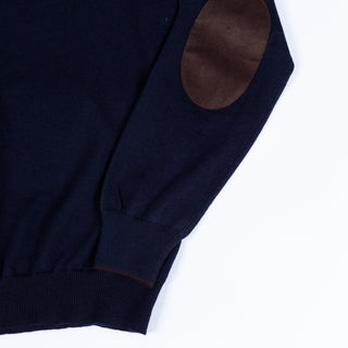 Gran Sasso Navy Wool Sweater w/ Alcantara Patches & Accent Collar 3