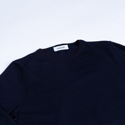 Gran Sasso Navy Wool Sweater w/ Alcantara Patches & Accent Collar 2