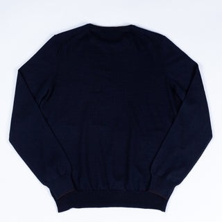 Gran Sasso Navy Wool Sweater w/ Alcantara Patches & Accent Collar 4