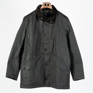 Barbour Sage Modern Powell waxed jacket in sage waxed cotton, front view