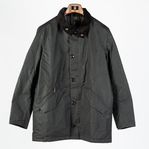 Barbour Sage Modern Powell waxed jacket in sage waxed cotton, front view