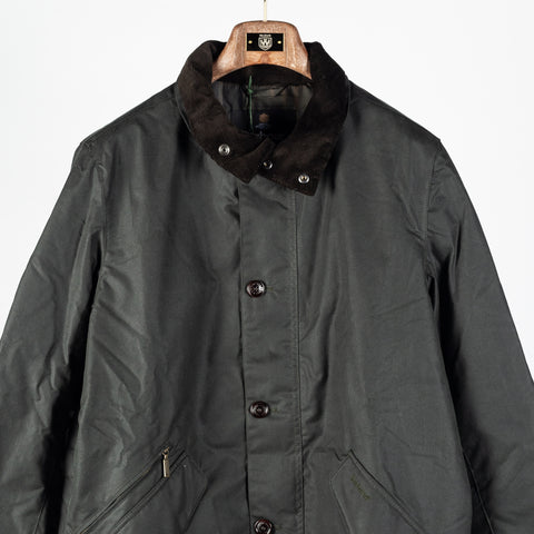 Barbour Sage Modern Powell waxed jacket, flapped lower pocket detail