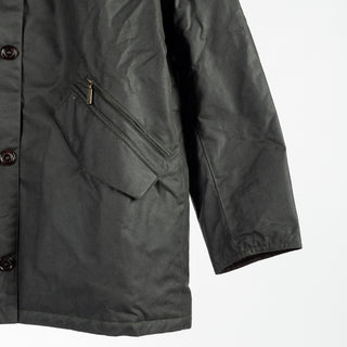 Barbour Sage Modern Powell waxed jacket, zip and button placket detail