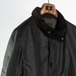Barbour Sage Modern Powell waxed jacket, corduroy-lined collar detail