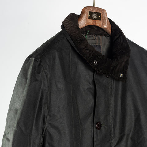 Barbour Sage Modern Powell waxed jacket, corduroy-lined collar detail
