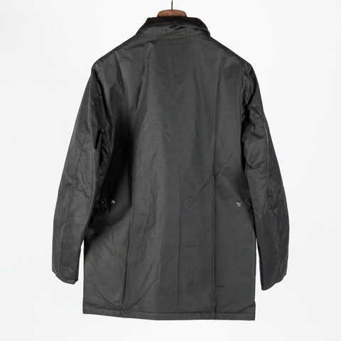 Barbour Sage Modern Powell waxed jacket, tartan back lining detail