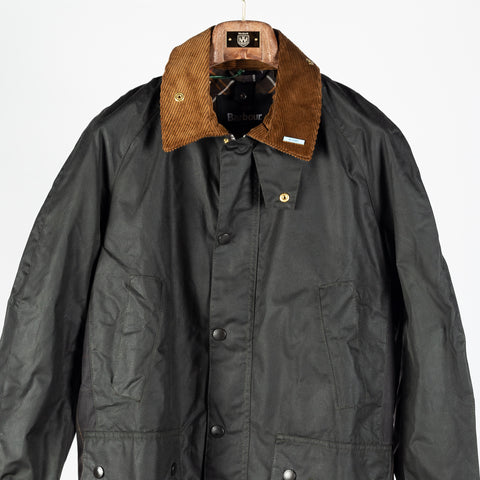 Barbour Sage Icons Ashby waxed jacket, bellows pocket and stud flap detail