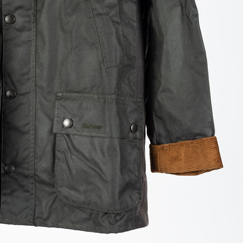 Barbour Sage Icons Ashby waxed jacket, contrast brown corduroy collar detail