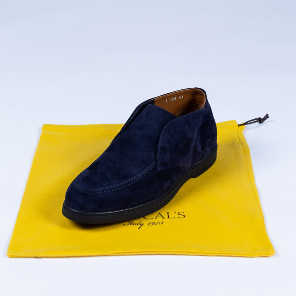 Blue Suede Chukka Slip On Ankle Boot