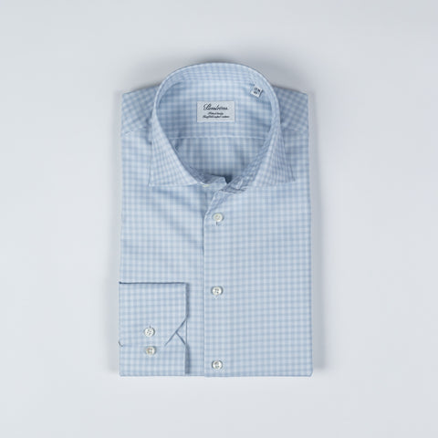 Stenstrom Light Blue Checked Twill Shirt 1