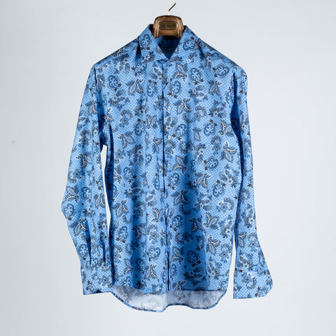 Stenstroms Blue Patterned Oxford Fitted Body Dress Shirt 1