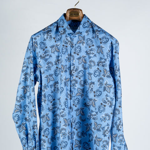Stenstroms Blue Patterned Oxford Fitted Body Dress Shirt - Cotton, Oxford, Paisley - View 7
