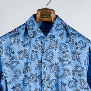 Stenstroms Blue Patterned Oxford Fitted Body Dress Shirt - Cotton, Oxford, Paisley - View 6