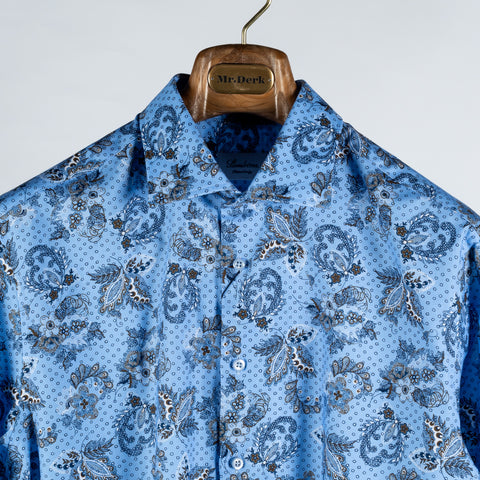 Stenstroms Blue Patterned Oxford Fitted Body Dress Shirt - Cotton, Oxford, Paisley - View 6