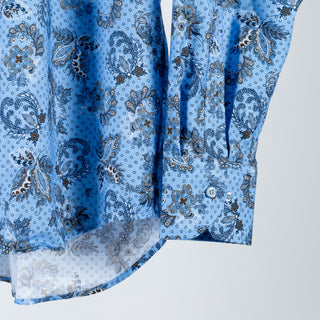 Stenstroms Blue Patterned Oxford Fitted Body Dress Shirt - Cotton, Oxford, Paisley - Back View
