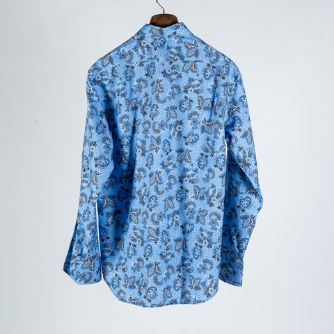 Stenstroms Blue Patterned Oxford Fitted Body Dress Shirt - Cotton, Oxford, Paisley - View 5