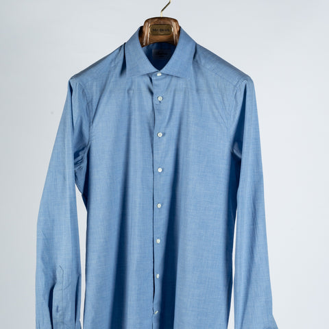 Stenstroms Light Blue Chambray Dress Shirt - Cotton, Chambray, Fitted - View 6