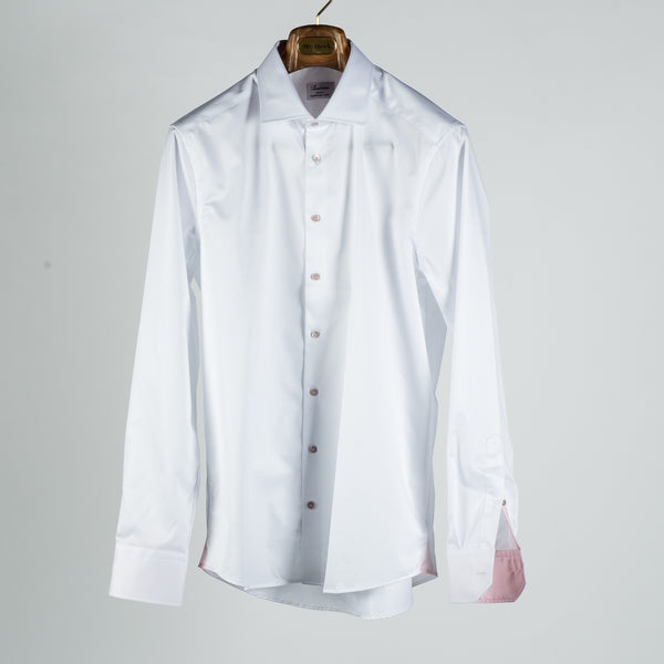 White & Pink Contrast Twill Dress Shirt