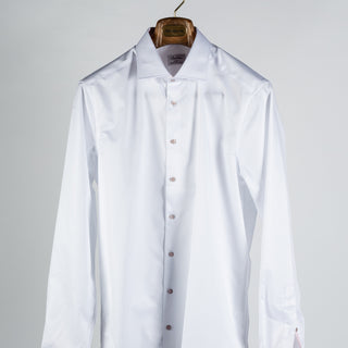 Stenstroms White & Pink Contrast Twill Dress Shirt - Cotton, Twill - View 6