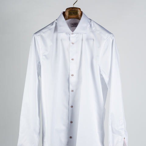Stenstroms White & Pink Contrast Twill Dress Shirt - Cotton, Twill - View 6