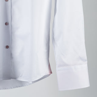 Stenstroms White & Pink Contrast Twill Dress Shirt - Cotton, Twill - Back View