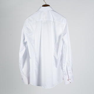 Stenstroms White & Pink Contrast Twill Dress Shirt - Cotton, Twill - View 5
