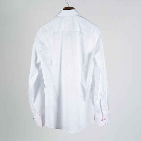 Stenstroms White & Pink Contrast Twill Dress Shirt - Cotton, Twill - View 5