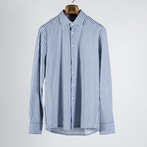 Stenstroms Navy & White Stripped Jersey Dress Shirt 1