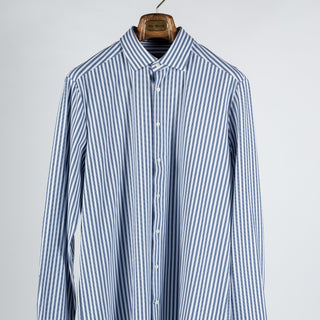 Stenstroms Navy & White Stripped Jersey Dress Shirt 6