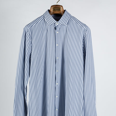 Stenstroms Navy & White Stripped Jersey Dress Shirt 6