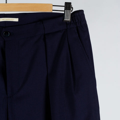 Briglia Navy Pleated Stretch Dress Pant - Wool, Polyester, Stretch, Slim Fit, Knit, Made In Italy - Detail View