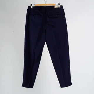 Briglia Navy Pleated Stretch Dress Pant - Wool, Polyester, Stretch, Slim Fit, Knit, Made In Italy - Back View